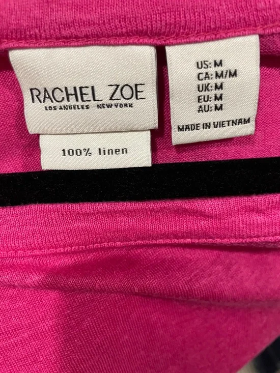Rachel Zoe Woman’s Bright Pink Short Sleeve 100% Linen Top - Picture 2 of 5